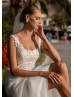 Detachable Long Sleeves Beaded Ivory Lace Glitter Tulle Wedding Dress